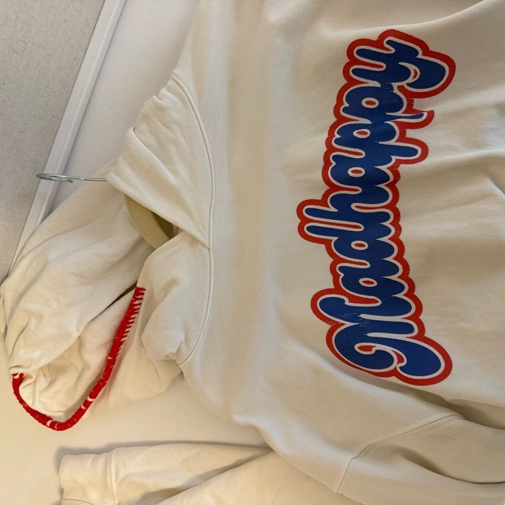 Madhappy Cream Hoodie with Blue and Red Logo and stitching - Picture 7 of 13